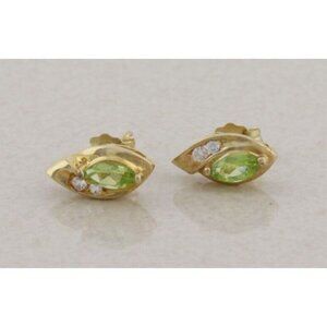10k Yellow Gold Natural Peridot and Cubic Zirconia Earrings Stud Post